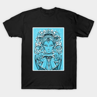 The Snow Queen - Blue Background - White Outlined Version T-Shirt